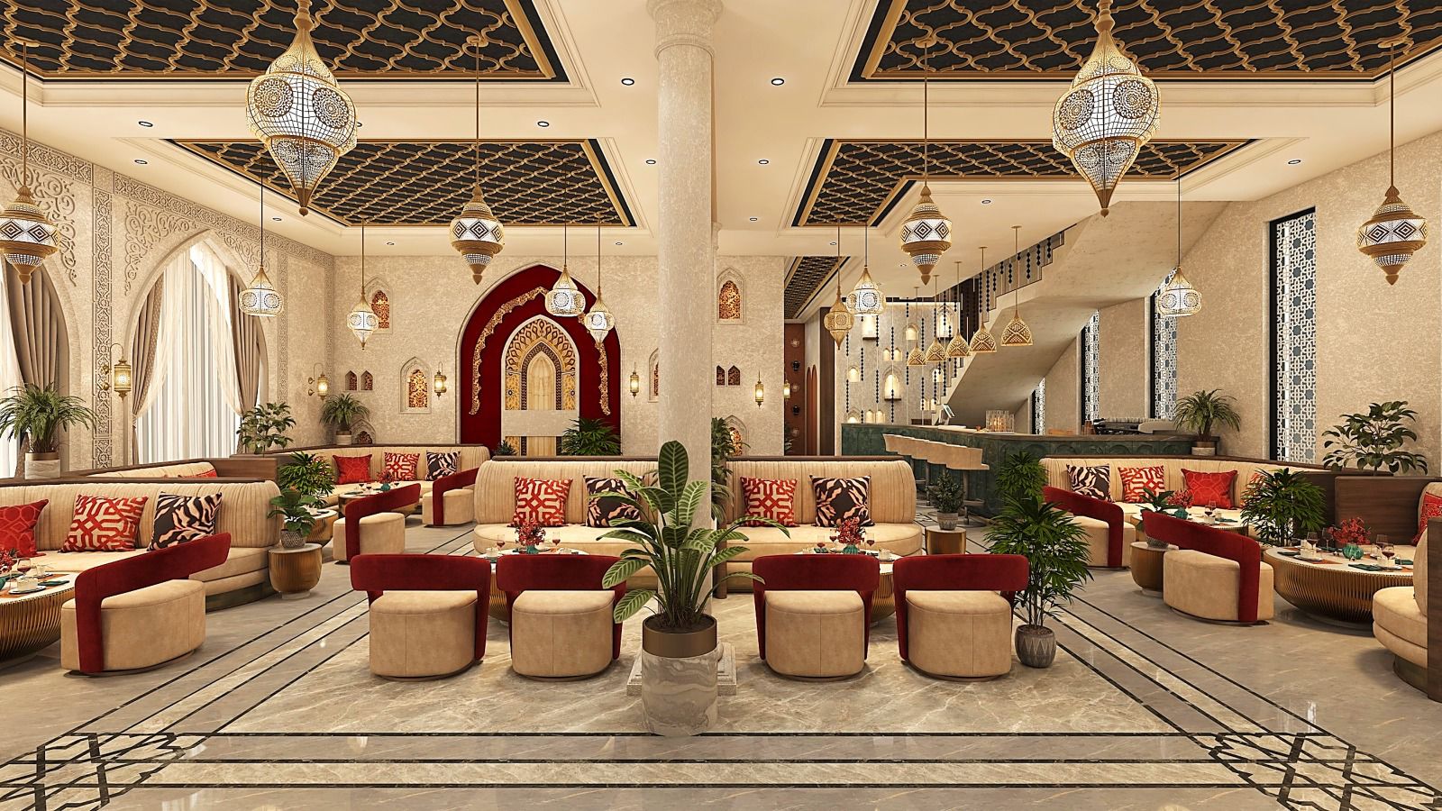 The majlis lounge with lanterns