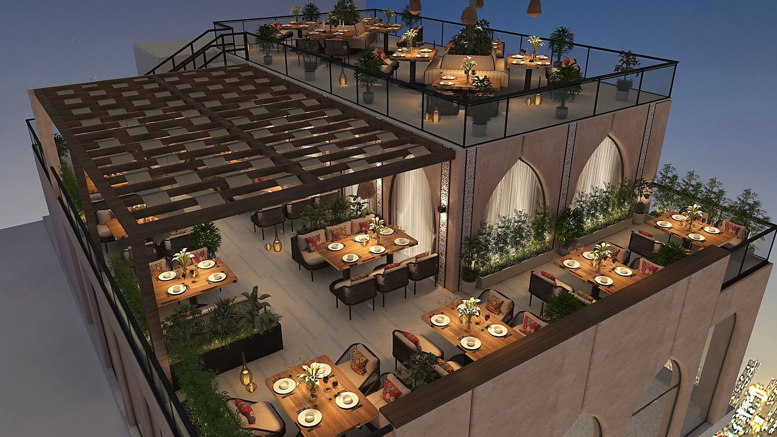 Rooftop dining from above